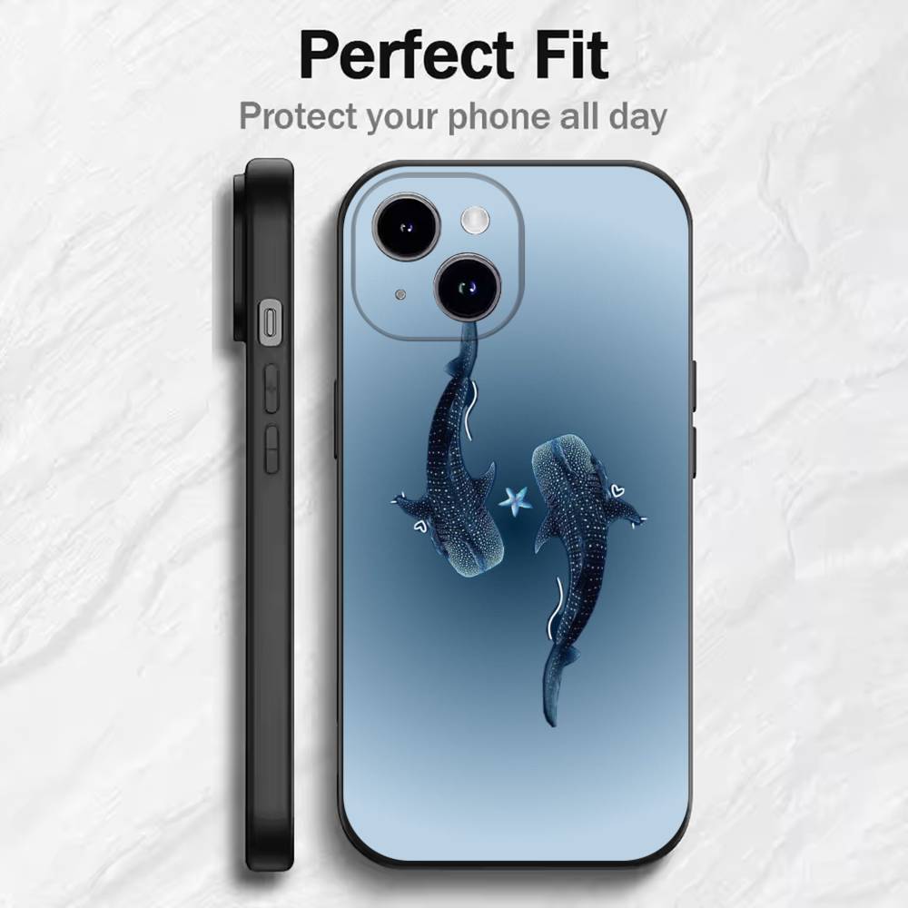 Ocean Shark Whale Design Phone Case For 17 16 15 14 13 12 11 Mini XS XR X 6S 6 Pro Max Plus Black Soft Cover