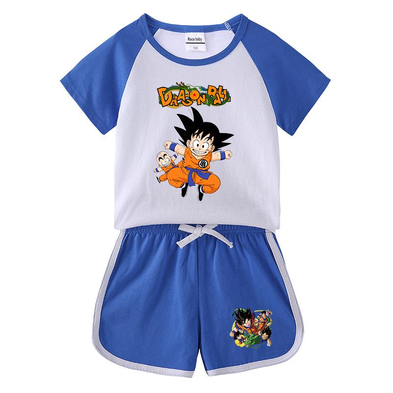 Kids' Summer Color Block Two-Piece Set: Baby Hot Pants & Short Sleeve T-Shirt Casual Outfit