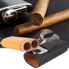 Black Leather Cedar Wood 2 Tube Travel Cigar Case Humidor with Cigar Cutter
