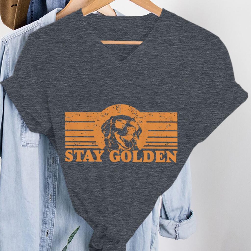 Stay Golden Shirts for Women Funny Golden Retriever Tshirt Dog Lover Gift Vneck Casual Tops Golden Dog Mom Harajuku Tops Tees
