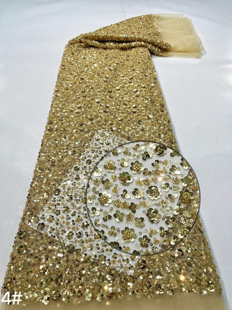 1/3/5Yard Small Plum Blossom Sequined Embroidery Fabric African Beaded Lace Fabric for Sewing Nigerian Wedding Party Lace Fabric