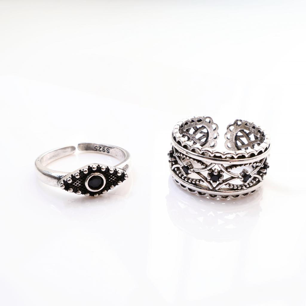 Retro “Weave & Gaze” Adjustable Open Ring For Men Women Gothic Punk Edgy Silver-plated Copper  Couple Accessories Gift