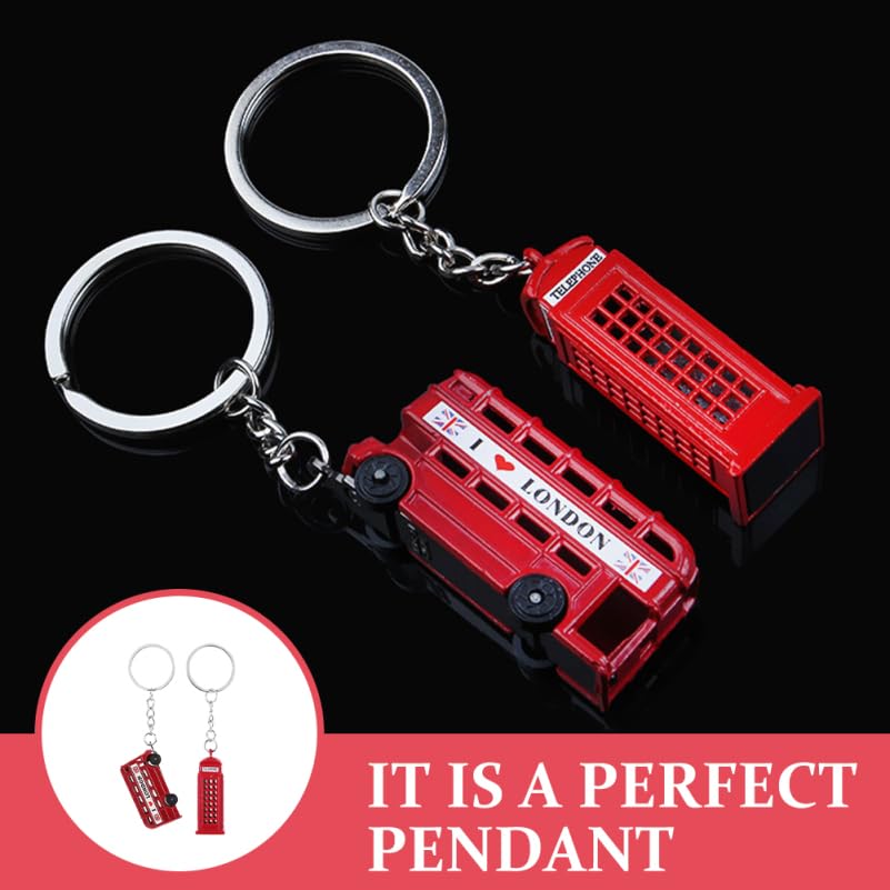YARDWE London Keychains, Set of 10, British Souvenirs, Double-Decker Bus and Telephone Booth Designs, Red, Retro Antique Keyrings, Alloy, British