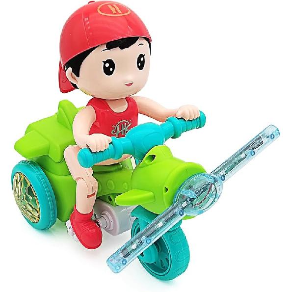Tipmant Baby Toddler Electric Tricycle Toy Cartoon Motorcycle Vehicle Stunt Performance, Music, Luminous Lights, Kids Birthday Gifts (Boy)