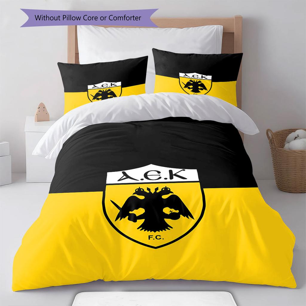 AEK Athens F.C Pattern Bedding,Quilt Set Quilt Cover Pillowcase Home Birthday Gift(1 * Duvet Cover + 2 * Pillowcase, Without Core)