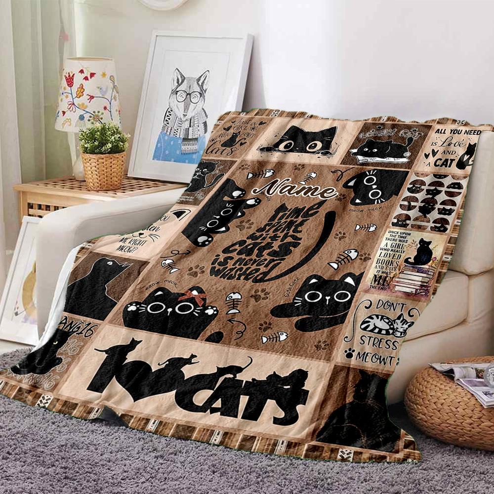 Cat Lovers' Quilt Time With Cats Never Wasted Lightweight Customizable Blanket Name Warmthful Decor Throw For Sofa Couch Office Bed Picnics Four