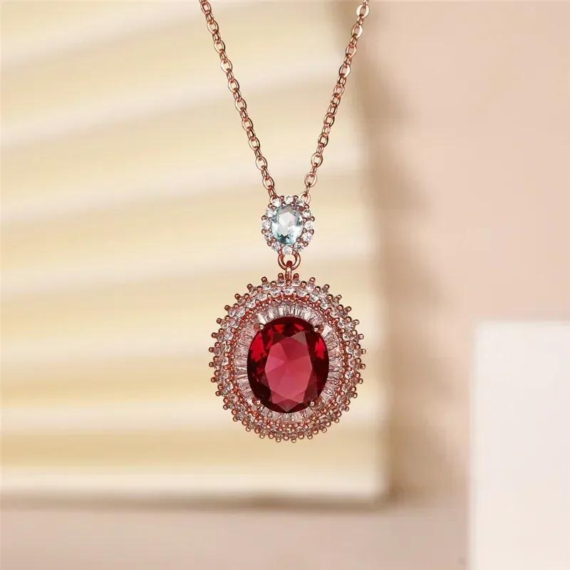 Europäische und amerikanische rote funkelnde Zirkon einfache Halskette, Damen High-End Mode Temperament, Nischendesign, Schmuck Großhandel