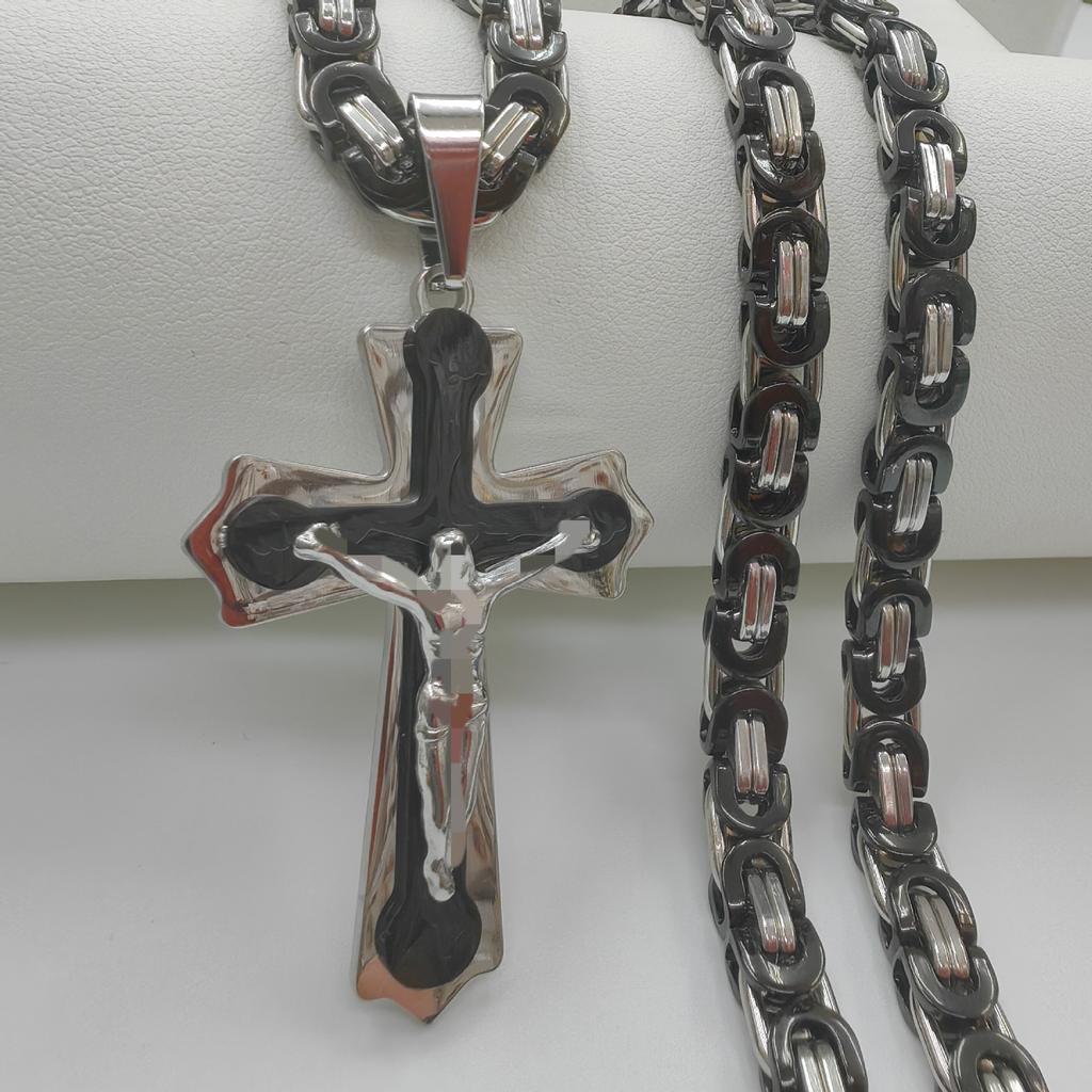 2025 Bible Silver Color Jesus Cross Pendants Necklaces Byzantine Long Chain Necklace for Men Jewelry