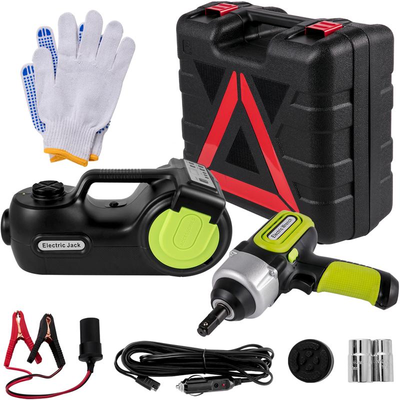 SucceBuy Cric de Voiture Électrique 4-en-1 12V 5T Cric Hydraulique Portable Clé à Chocs Compresseur de Pneu Levage Lumière LED Outil de Réparation de Voiture