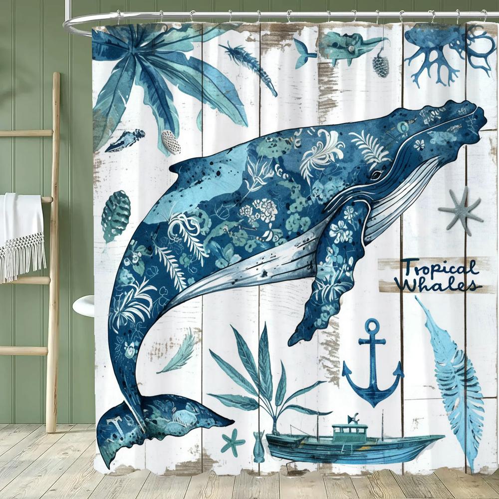 Underwater World Dolphin Turtle Shower Curtain,Ocean Animals Polyester Fabric Bathroom Curtains for Home Decoration Curtain