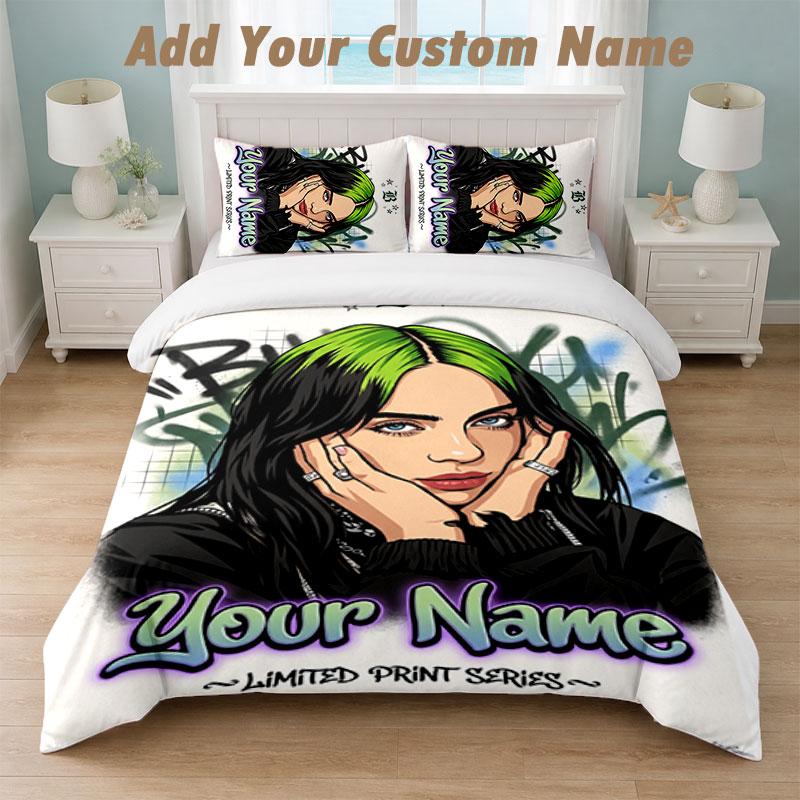 Bedding Set 1 Duvet Cover 2 Pillowcases Billie Eilish Print Soft Bed Linen Bedroom Decor