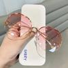 Rimless Sunglasses Polygon Stylish Popular Women Men Shades Big Frame Round Shape Sun Glasses for Female Oculos Gradient Sunglasses