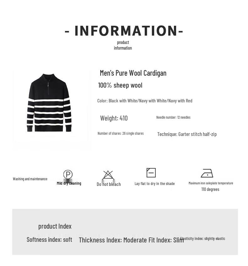 Hengyuanxiang Men's 100% Wool Zipper Stand-Collar Knit Sweater 78009