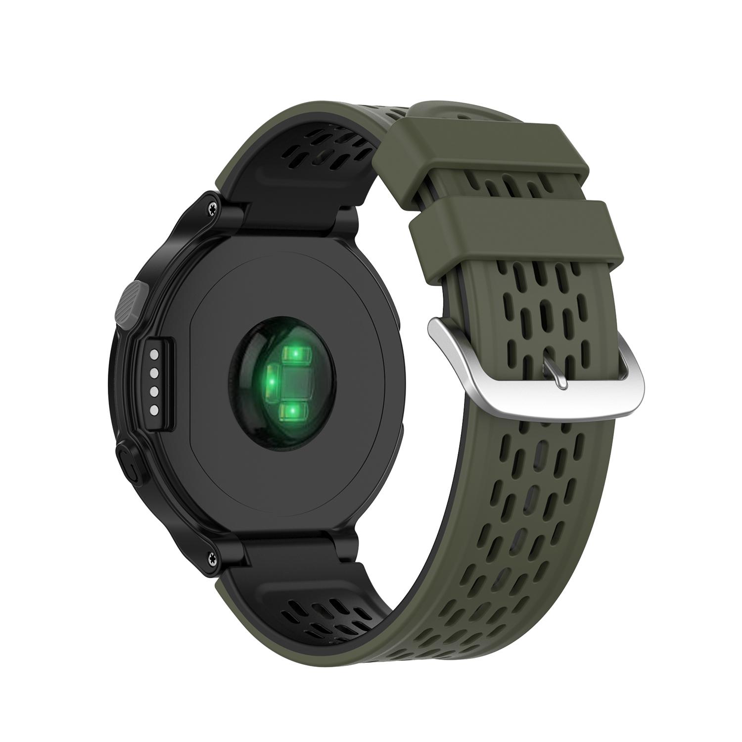 

24MM Dual-layer Soft Silicone Watch Band Strap Replacement for Garmin Forerunner220 230 235 620 630 735 Army Green/Black