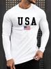 Men's Spring and Autumn Comfortable Casual American Flag Pattern Printed Round Neck Long Sleeve T-shirt Top