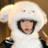 Cute Dog Hooded Scarf Cartoon Winter Warm Hat Fashion Plush Earmuffs Cap  Autumn and Winter