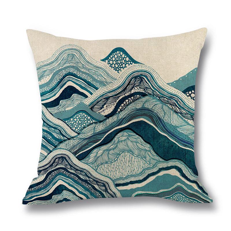 Home Ocean Wave Digital Printed Throw Pillow Linen Cushion Waist Pillow Case