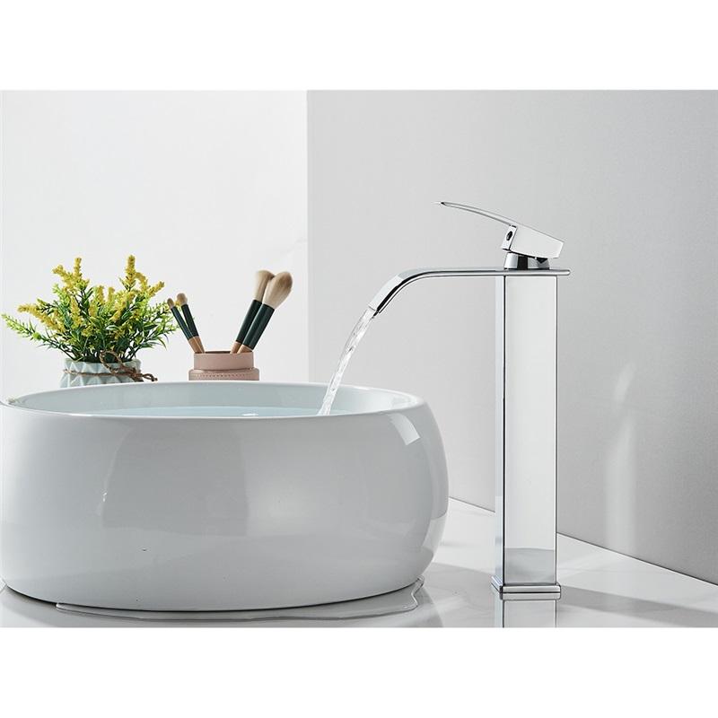 Brushed Golden Basin Faucets Elegant Waterfall Bathroom Sink Faucet Single Lever Hole Deck Mount Brass  Mixer Taps