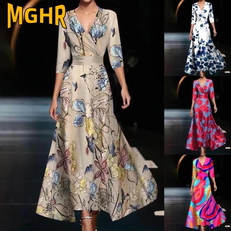 MGHR Moda Donna Estate Primavera Maniche 1/2 Scollo a V Abiti Casual