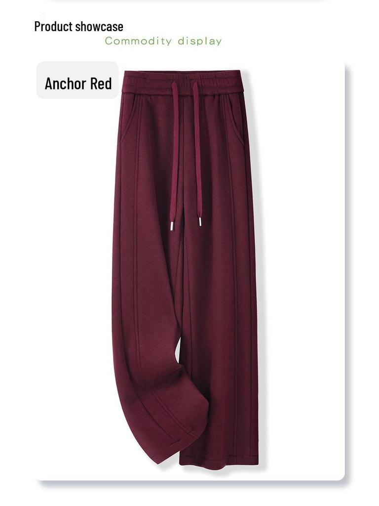 Women's Off-White High-Waisted Wool Wide-Leg Pants with Velvet Lining - Loose, Casual Fit for Autumn/Winter 2024