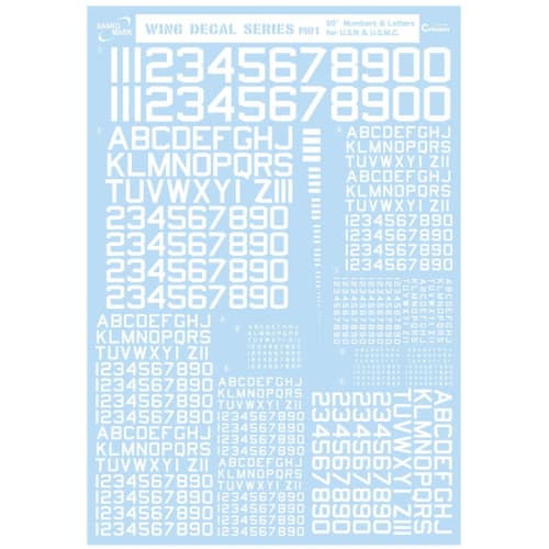 Sankomark Industries Leptogida Water Transfer Decals for Plastic Models, M01, 60 Degrees, Numbers & Letters, White, 13.5 x 19.5 cm, Wing Decal Series