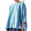 Summer Women Cotton Linen Blouse Tops Female O-Neck Solid Color Vintage Beachwear Holiday Blouse Shirts