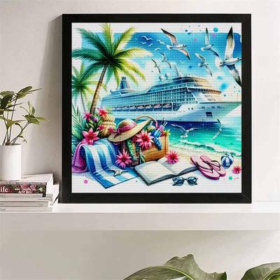 Neu eingetroffen 5D DIY Vollkreis Diamantmalerei „Strandkreuzfahrt“ Stickerei Kreuzstich Heimdekoration Geschenk