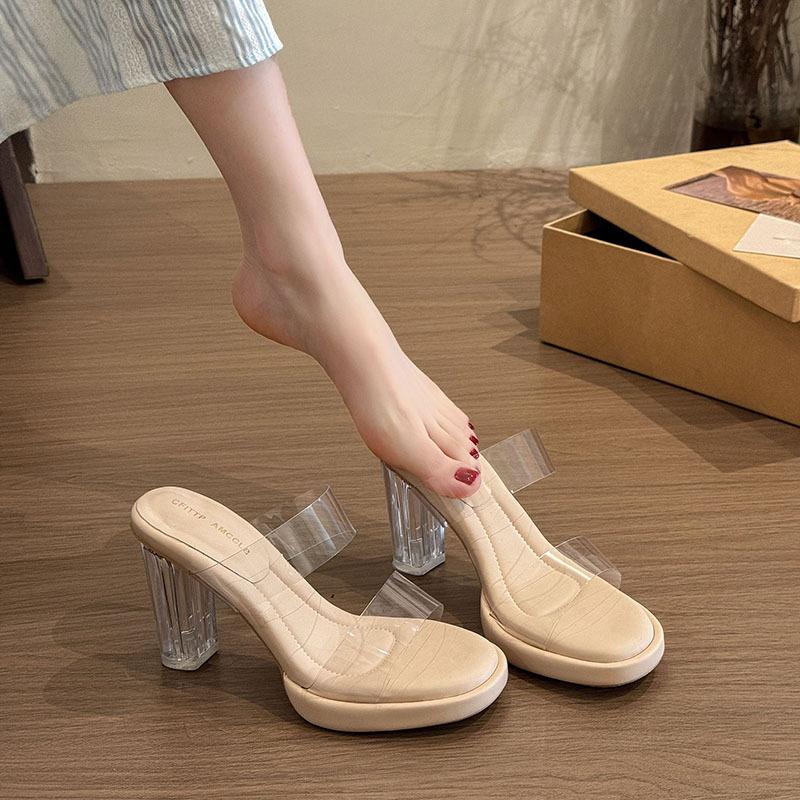 Průhledné sandály dámské nové letní voděodolné platformy s křišťálovými silnými vysokými podpatky pocit šlapání do hovna letní venkovní pantofle