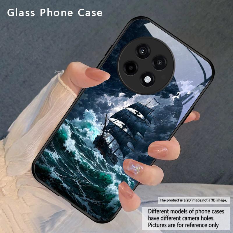 Sea storm small sailboat For OnePlus Nord CE 2T 2 3 Lite N20 N30 6T 7 7T 8 8T 9 10 Pro 11R 12R 13R Ace 2V 5 Pro Glass Phone Case