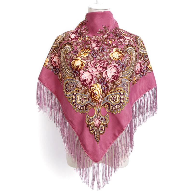 

Женский теплый плащ с бахромой, пончо, квадратный шарф, платок с кисточками, повязка на голову с цветочным принтом розовый