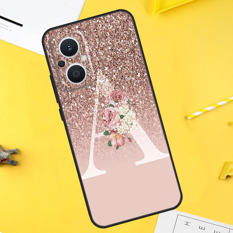 Letter Pink Shiny M R Case For OPPO Reno 7 Reno 10 Pro 4 5 6 8 Lite 8T 4Z 5Z OPPO Find X6 X5 Pro X2 X3 Neo Cover