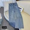 American retro blue gypsy hot diamond jeans women's summer new small high-waisted thin straight pants