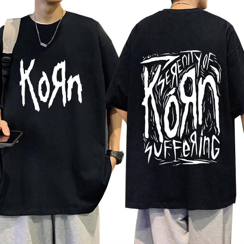 Summer Men Summer Polyester T-Shirt Fashion Top Tees Male Casual Short Sleeve Clothing Korn Music Streetwear Rock Band Unisex