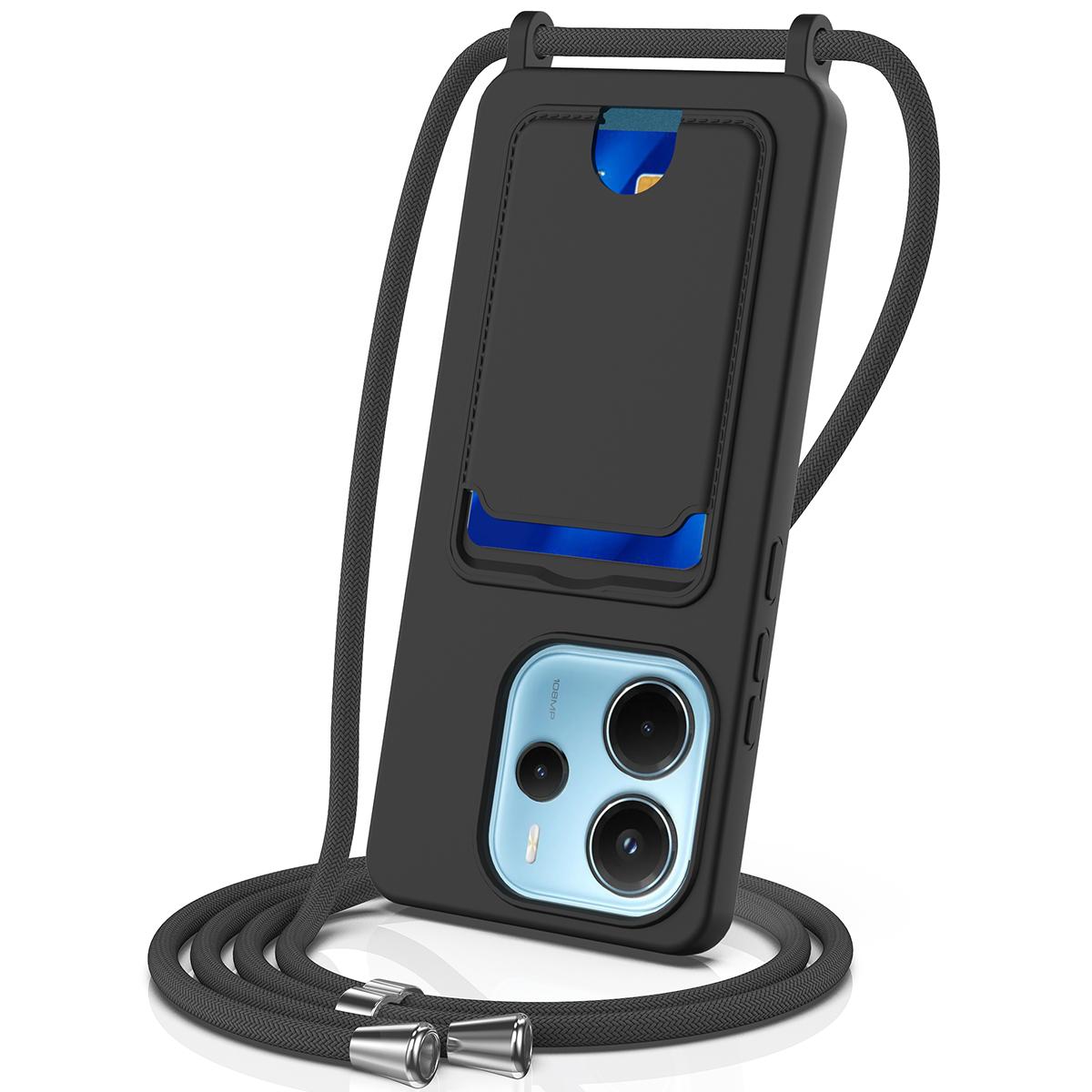 

Для Xiaomi Redmi Note 14 4G (163,25x76,55x8,16 мм) Чехол Жидкий Силикон Держатель для Карт Задняя Крышка для Телефона со Шнурком Black