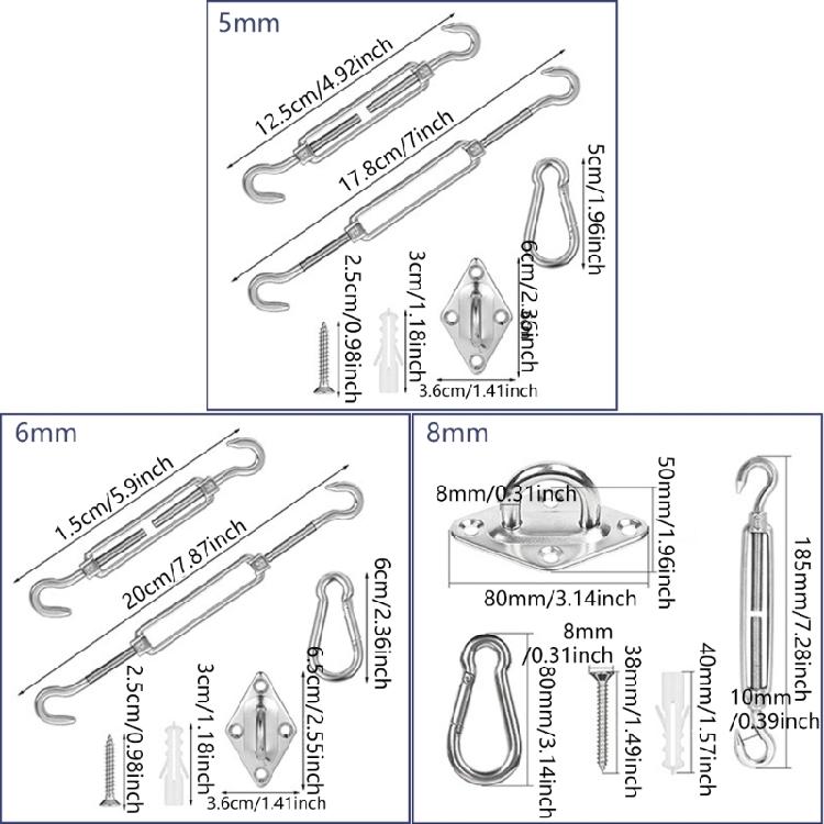 Stainless Steel Sunshade Sail Fixing Accessory Sunshade Sail Hardware Kits Sunshade Sail Hardware Awnings Attachments