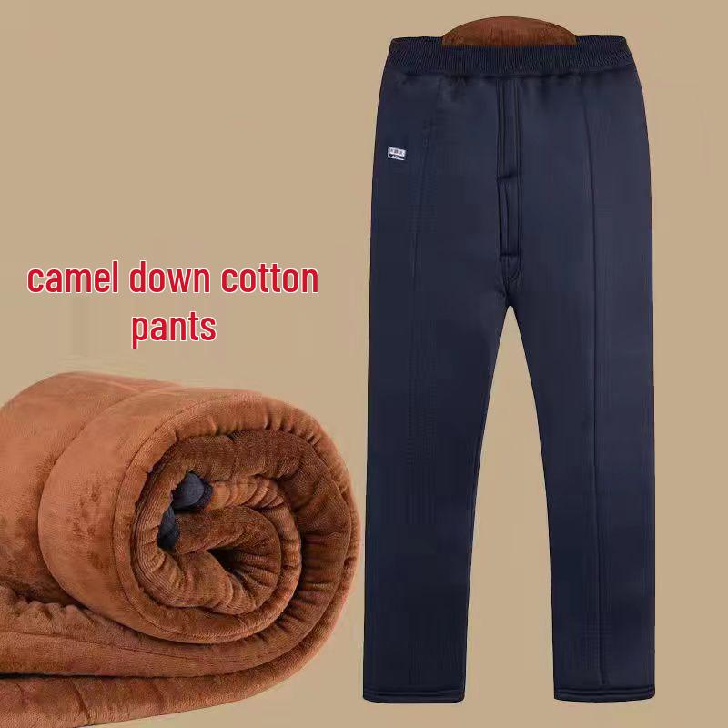 Men's Winter Warm Set: Cotton-Padded Jacket and Pants for Seniors – Fleece-Lined, Camel Down, Ideal for Dad or Grandpa.