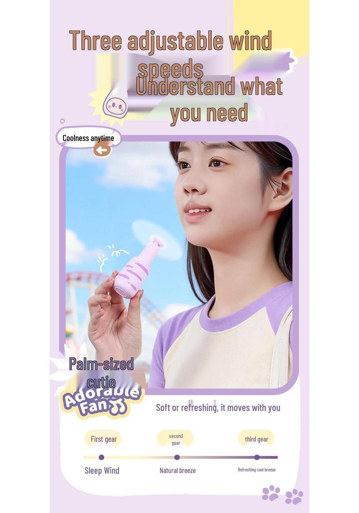 New USB Rechargeable Silent Handheld Cartoon Mini Fan for Kids and Students