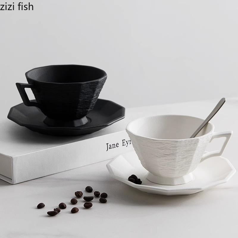 Simplicity Stone Patterned Ceramic Mug and Dish Set Creative Office Latte Coffee Mug Milk Mug Household Water Cup Tea Cup