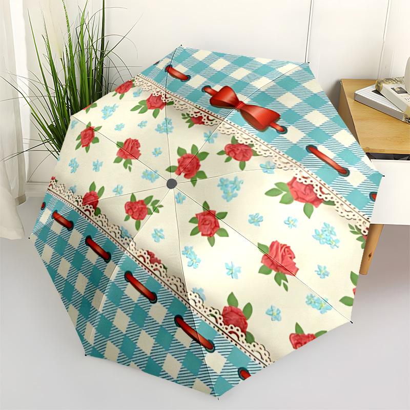 1pc Floral Basket Automatic Cute Umbrella 8-Bone Design Compact Gear for Outdoor Travel, Perfect Holiday Gift yy251230014