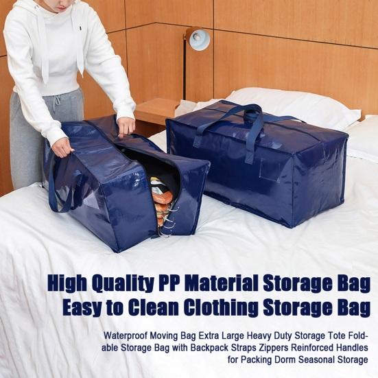 Waterproof Moving Bag Extra Large Heavy Duty Storage Tote Foldable Storage Bag with Backpack Straps Zippers Reinforced Handles for Packing Dorm