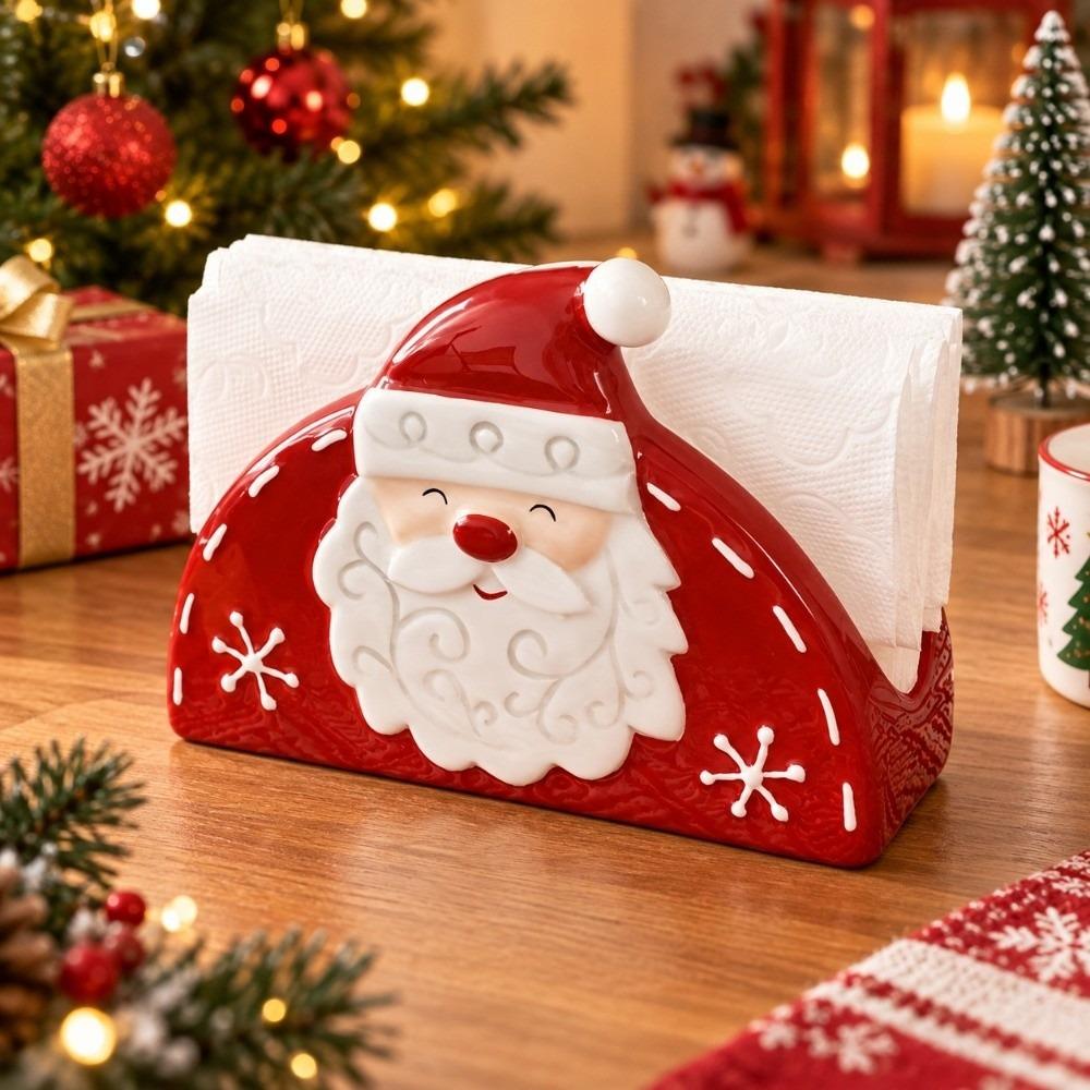 Creative Christmas Santa Tissue Box Santa Embossed Paper Stand Ceramic Napkin Holder Home Kitchen