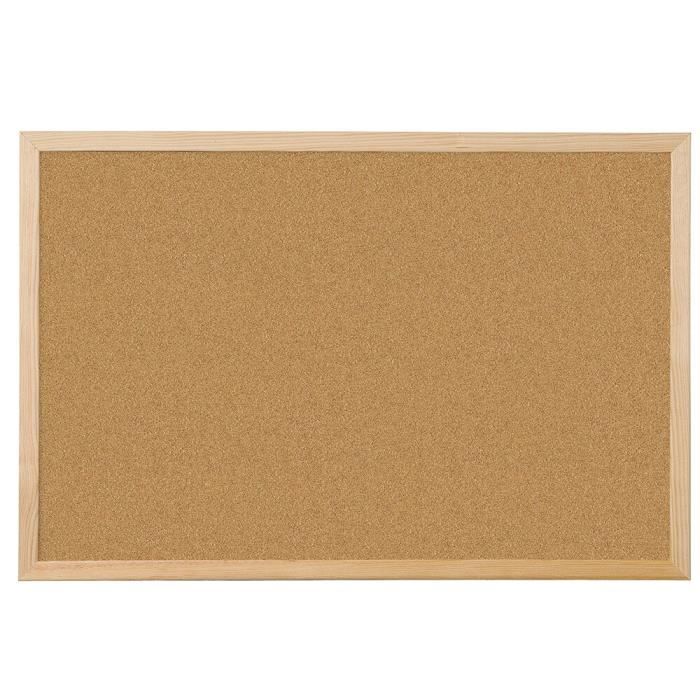 Tableau liège q-connect mural cadre bois pin naturel 2 faces inclus 5 épingles mémo fixation mur épaisseur 1mm 40x30cm
