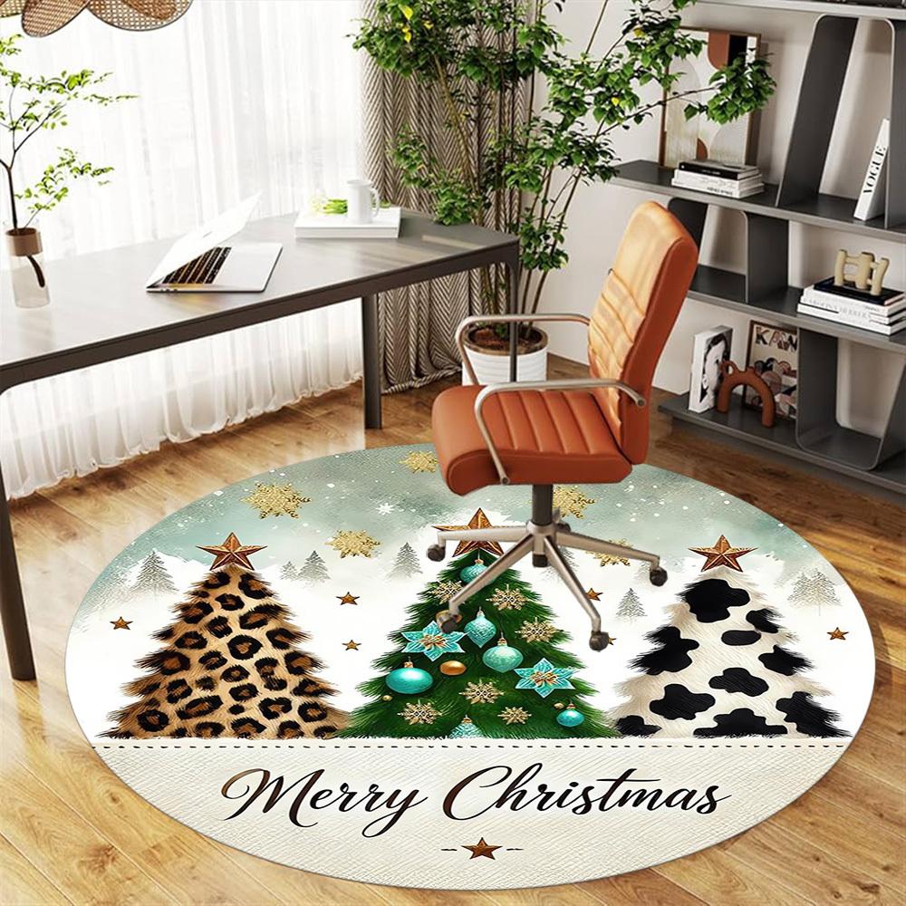 1pc Christmas tree Round Chair mat Area Rug - Non-Slip, Floor Mat for Office, Bedroom, home decor Christmas Gift-1002357
