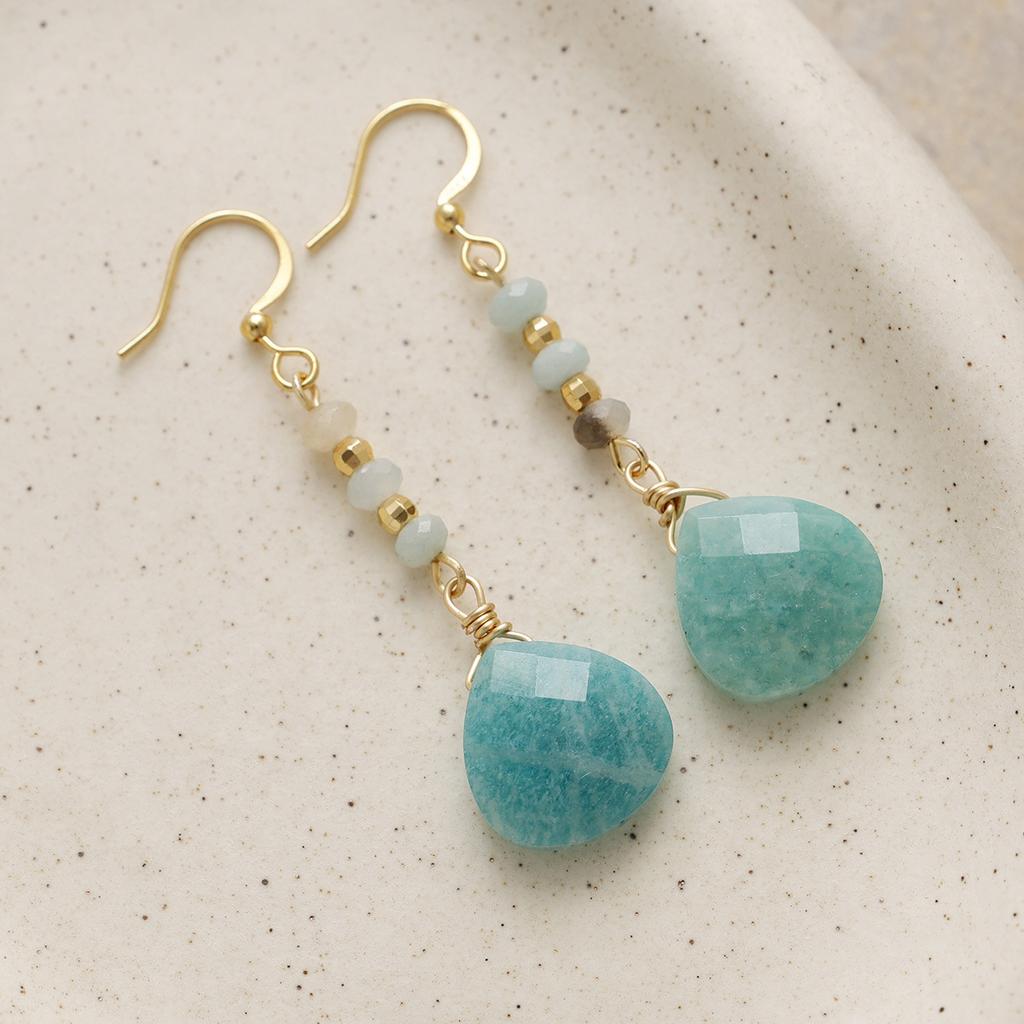 New niche high-end women's natural stone red pattern amethyst water drop earrings, earrings, Korean designer jewelry.