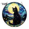 Unique Birthday Gift for Her Halloween Moon Black Cat Suncatcher Jigsaw Puzzle, 2D Acrylic Mystical Feline Window Hanging Tiffany Style Light