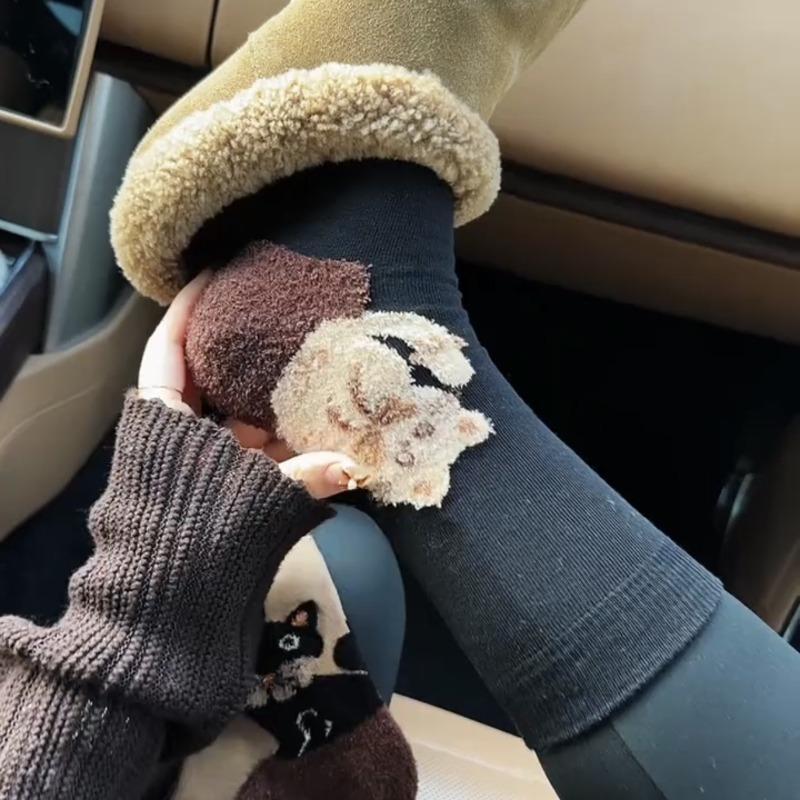 Boneless Cat Feather Yarn Socks High Tube Stackable Design Breathable Warm Winter Cartoon Womens Mid Calf Ankle Socks