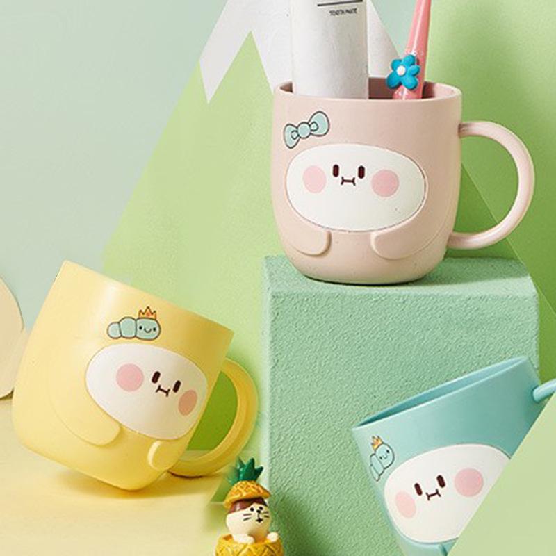 Peach Cartoon Dual-Use Cup Set: Student Back-to-School Toothbrush & Milk Cup