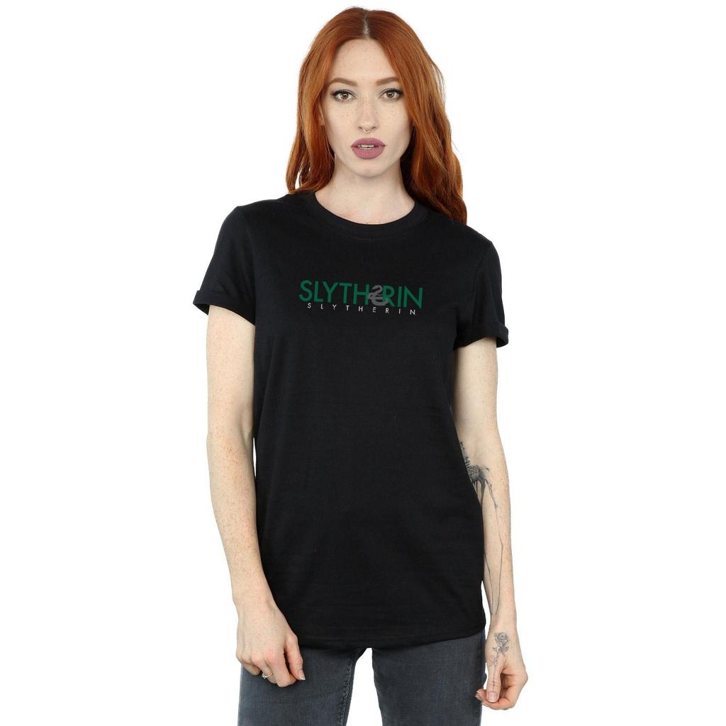 Harry Potter Womens/Ladies Slytherin Text Cotton Boyfriend T-Shirt