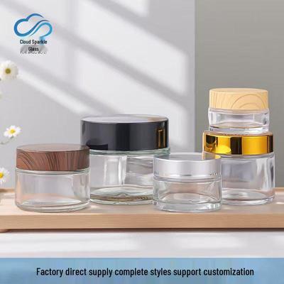 Refillable Transparent Glass Cream Jars: Face/Eye Cream (100g), Body Lotion (100g), Cosmetic Samples (5g) In Stock