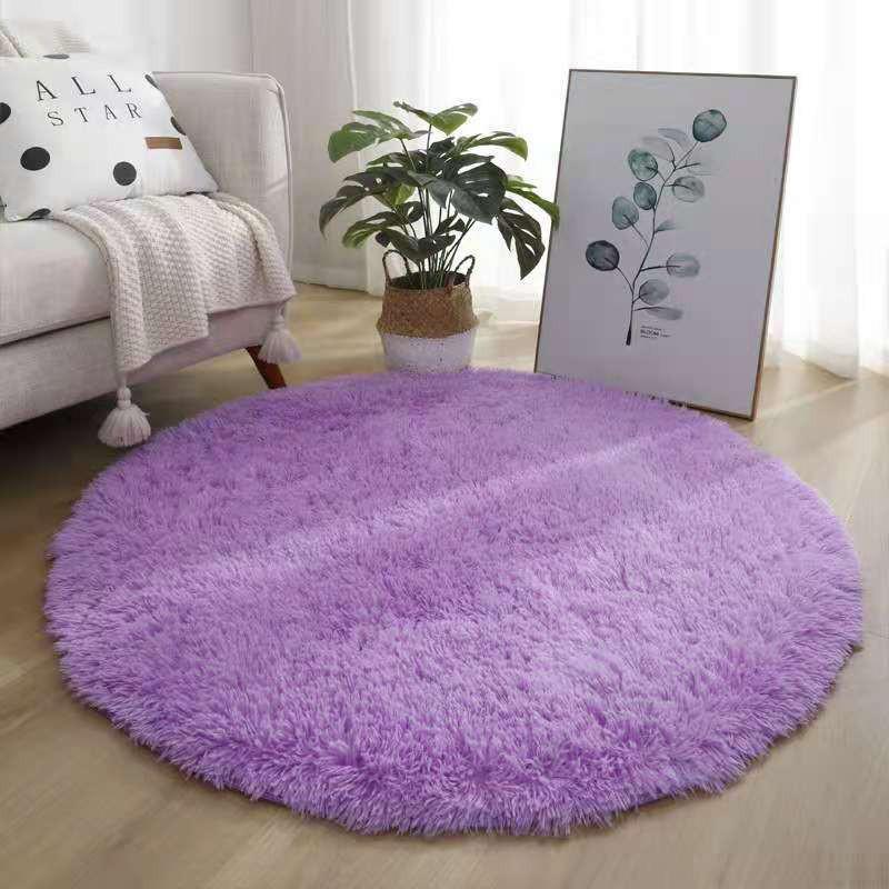 Round Tie-Dyed Silk Wool Carpet - Non-Slip Coffee-Colored Bedroom & Living Room Rug